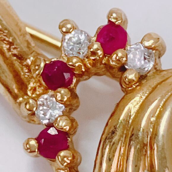 Vintage Heart Ribbon Pin JC Signed Mid Century Gold Filled Bar Brooch Red Ruby - Picture 4 of 12